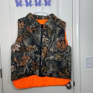 EUC Northwest Territory men’s reversible camouflage neon orange‎ puffer vest L